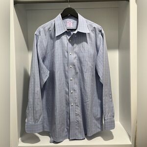 Brooks brothers classic non-iron supima cotton blue multicolor plaid neck 17-35